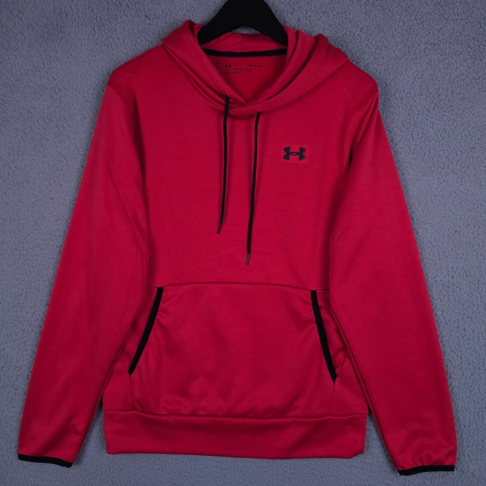 Under Armour Hoodie Mens Small Red Loose Fit Fleece Hooded Sweatshirt Active Gym