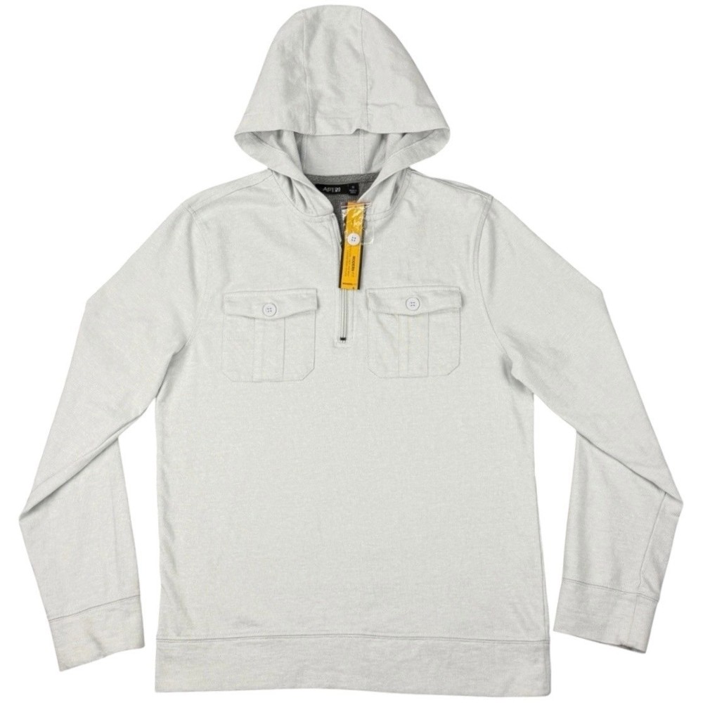 NEW Apt 9 Men’s Small Light Gray Quarter Zip Hooded Pullover Shirt Modern Fit