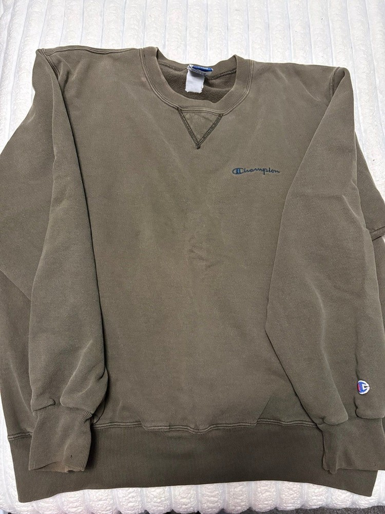 Vintage Champion V Insert Crewneck Sweatshirt – Olive – Size XL