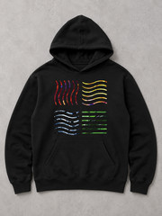 Colorful Wavy Line Graphic Black Hoodie Unisex Abstract Pullover Sweatshirt