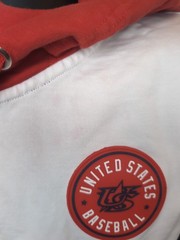 United States Baseball Hoodie Size L – Red/White/Navy Blue – Used Colorblock