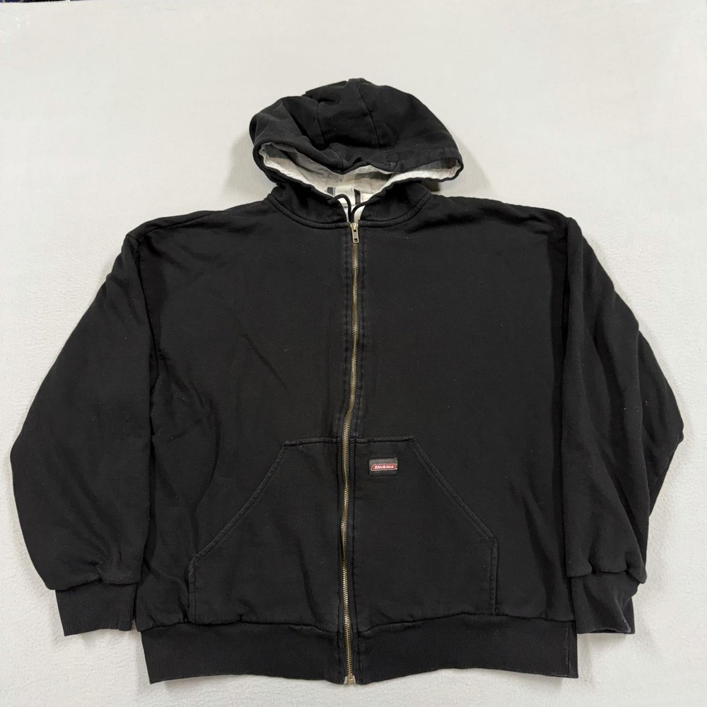 Dickies Hoodie Mens XL Black Fleece Full Zip Thermal Lined Sweatshirt Work