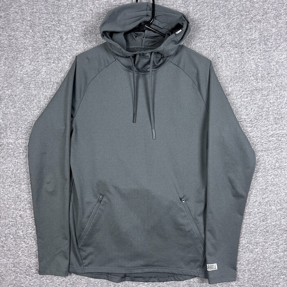 Barbell Apparel Hoodie Men Medium Gray Pullover Zip Pockets Athletic Workout Gym