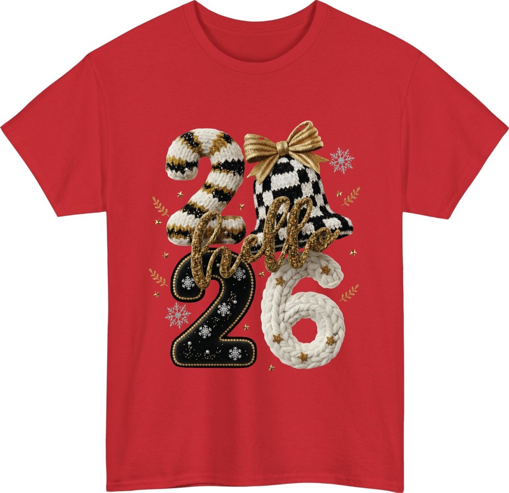 Hello 2026 New Year Knitted Style T-Shirt Winter Season Celebration Gift Tee Top
