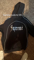 Supreme Black Pullover Hoodie Men’s Size L Regular Logo Graphic Print Pockets