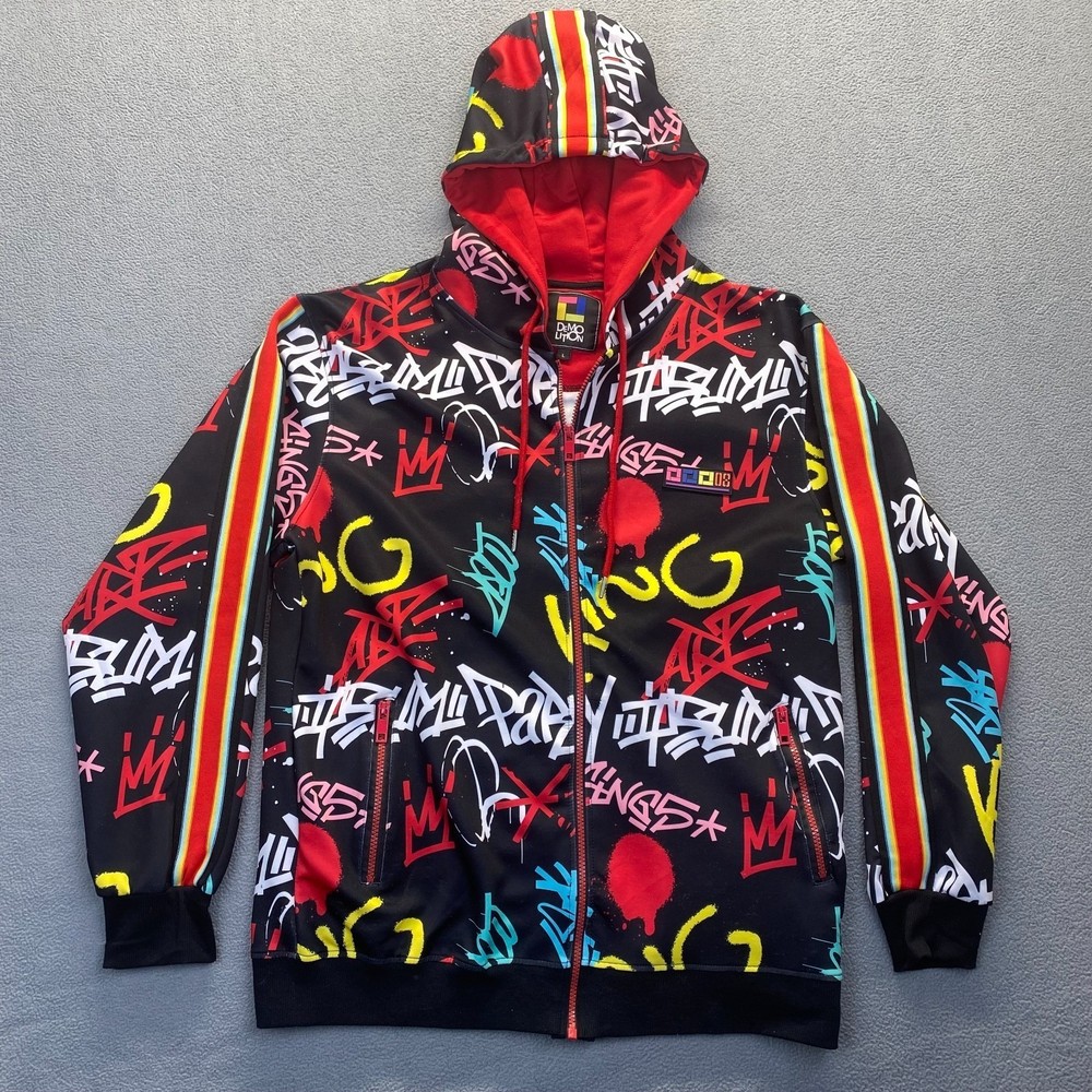 Demo Lition Hoodie Jacket Retro Graffiti Print Colorful Zip Up Size Large,Teens