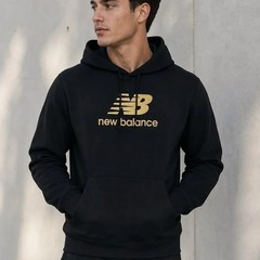 New Balance Men’s Essentials Stacked Logo Black/Gold Hoodie Size Small MSRP: $70