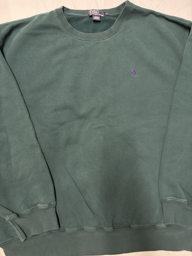 Vintage Polo Ralph Lauren Crewneck Sweatshirt XXL Green Pullover Purple Pony
