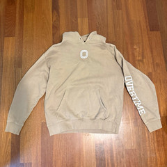Overtime Beige Graphic Fleece Pullover Hoodie w/ Logo, Pockets Men’s L