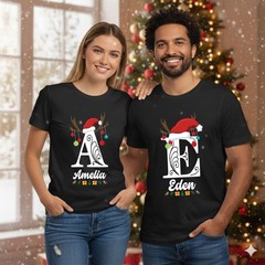 Personalised Christmas Jumper Custom Initial & Name Santa Hat Reindeer Gift Top