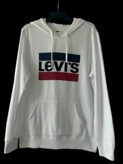 Levis Adult Men’s Small White Relaxed Hoodie Oversized Pullover Logo Red Blue S