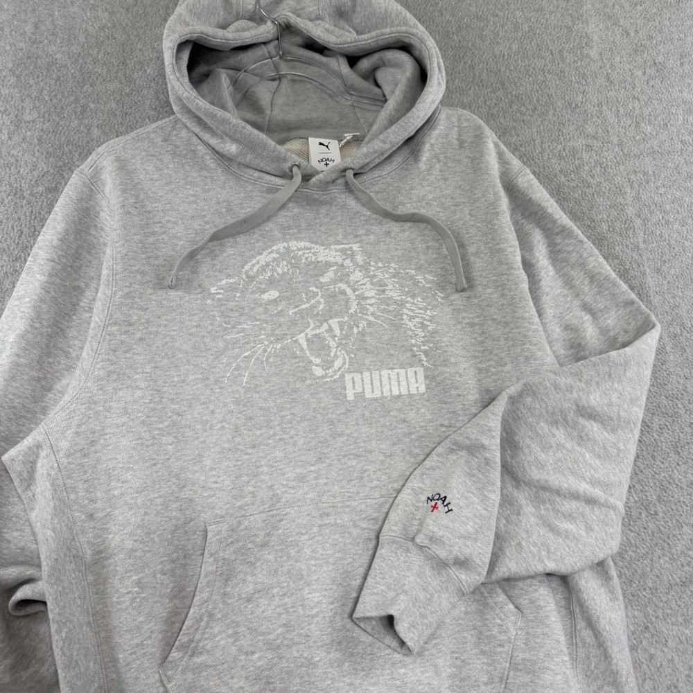 Puma Noah Hoodie Mens L Grey Distressed Panther Graphic Streetwear Sweatshirt