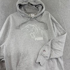 Puma Noah Hoodie Mens L Grey Distressed Panther Graphic Streetwear Sweatshirt
