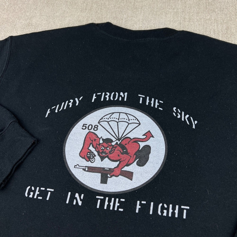 1-508 PIR Airborne Fury From The Sky Sweatshirt Mens Small Black Military Unit