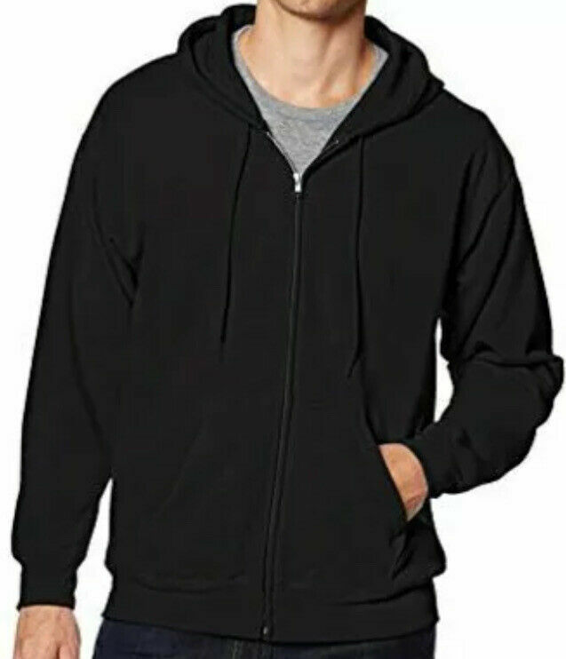 Hanes Full Zip Front Hoodie Sweatshirt Mens Size XL Gray-Black Solid Long Sleeve
