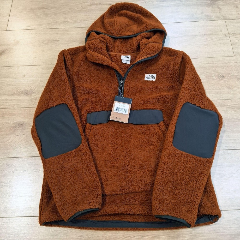 The North Face Campshire Hoodie Mens Medium Brown Sherpa Fleece 1/4 Zip Pullover
