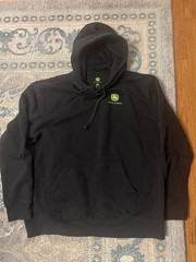 John Deere Tractors Fleece Pullover Hoodie Sweatshirt Black Farm Iowa. Mens L