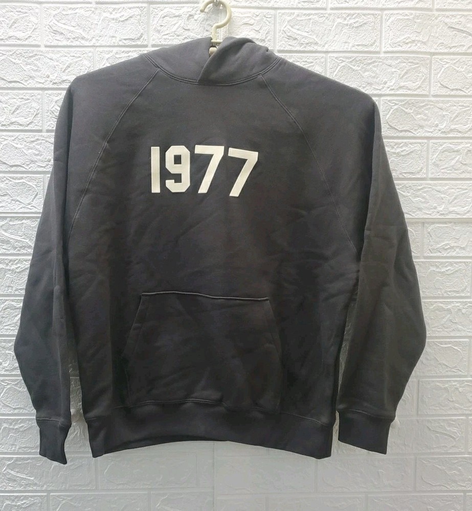 New Essentials Fear Of God Pullover Hoodie 1977 Iron Logo Dark Grey Size Large