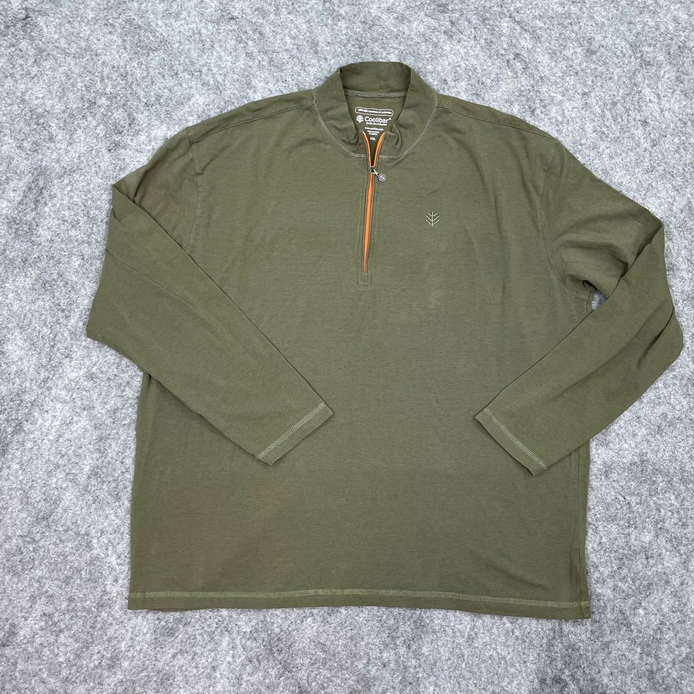 Coolibar Mens Sweater XXL UPF 50+ UV Protection 1/4 Zip Olive Green Pullover