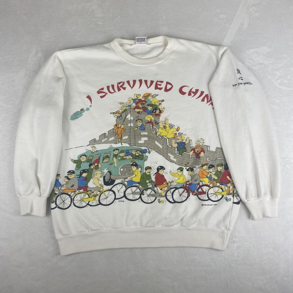 Vintage Dij Sum Shirts I survived China Graphic Sweater Medium White Sweatshirt