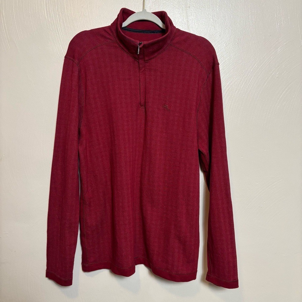 Tommy Bahama Mens Quarter Zip Pullover Sweatshirt Deep Red Pattern Size Large