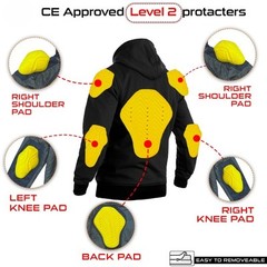 Men Black Motorcycle Aramid Hoodie Pullover CE Level 2 Armor Lined Hoodie Armore