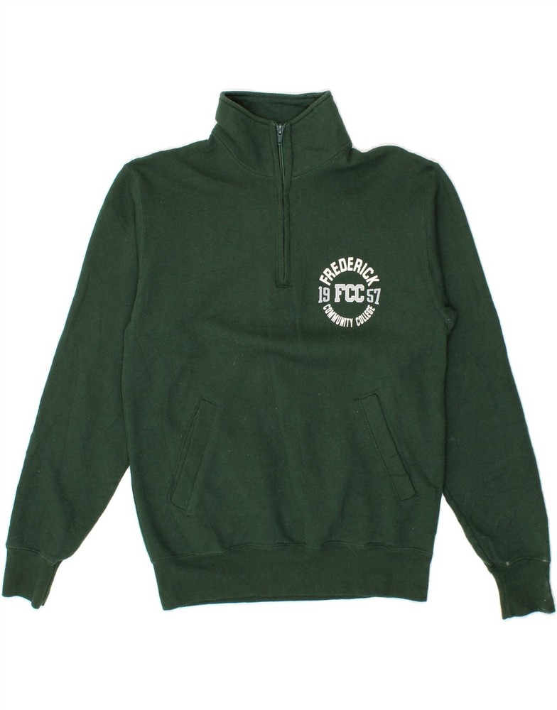 CHAMPION Mens Graphic Zip Neck Sweatshirt Jumper Small Green AW09