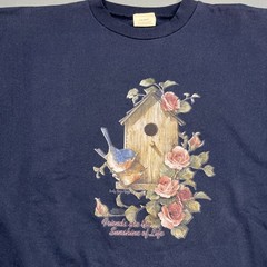 Vintage Garden Bird Nature Crewneck Sweatshirt Blue Lg VTG 90s Cute Fall Spring