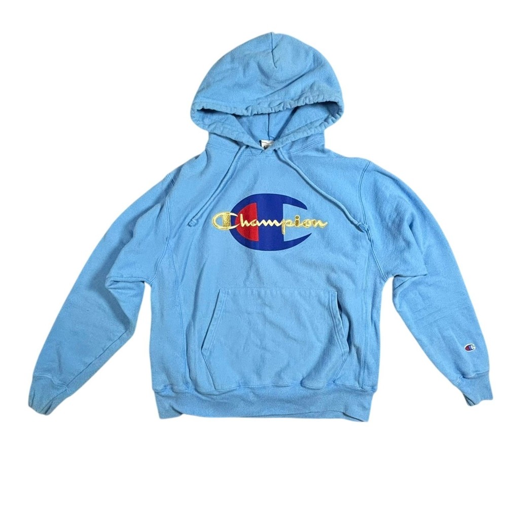Champion Reverse Weave Hoodie Light Blue Pullover Hooded Sweatshirt Men’s Medium
