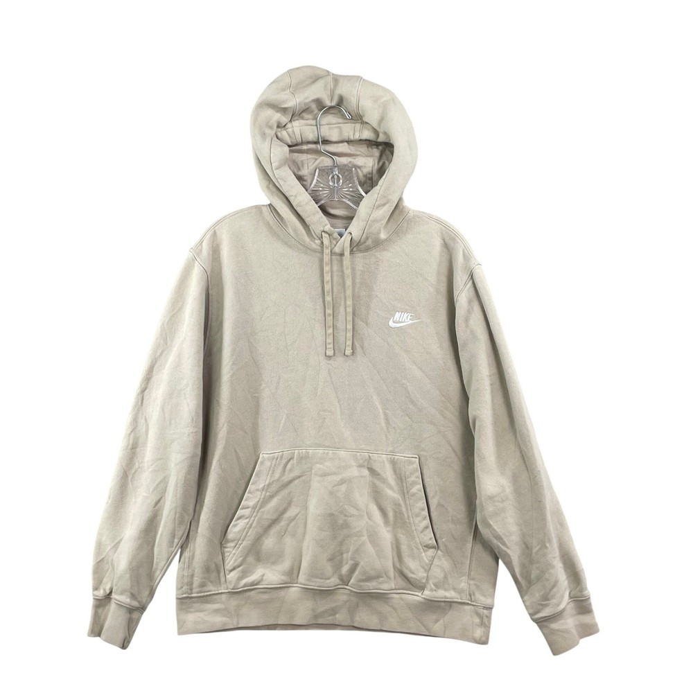Nike Hoodie Mens Large Beige Club Fleece Pullover Spoetswear Academia Preppy