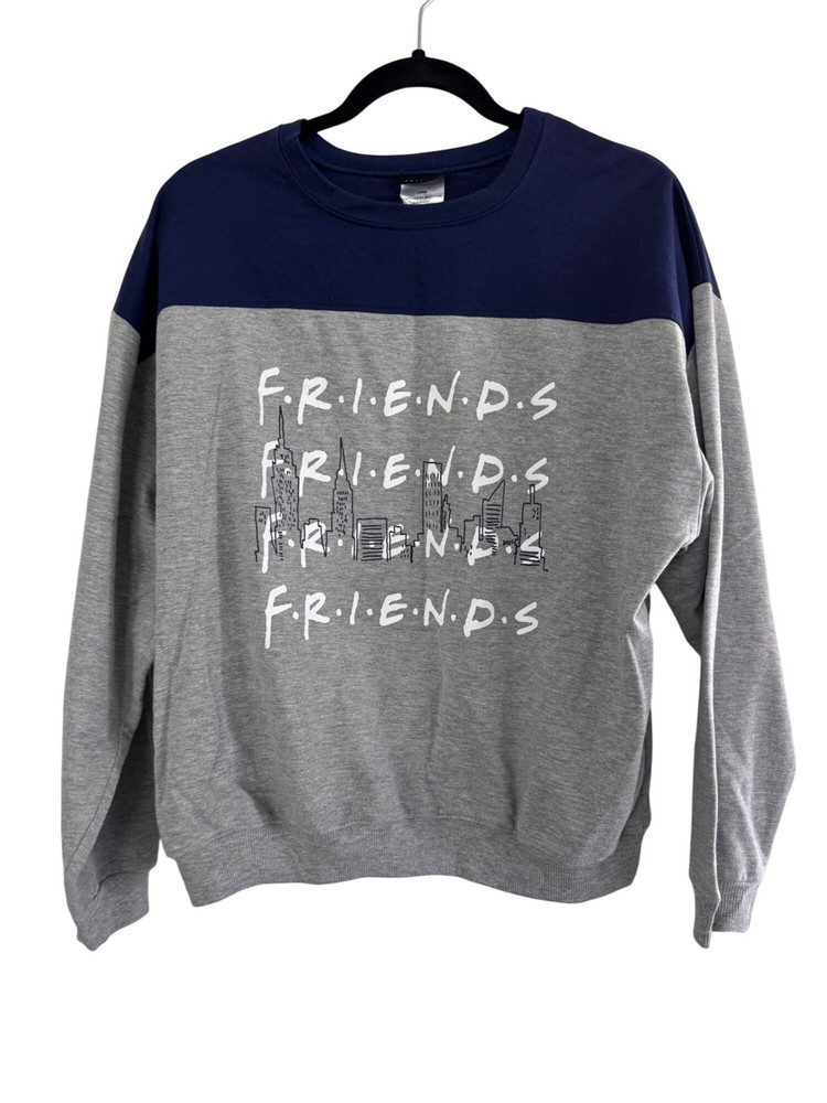 Friends TV Show Crewneck Sweatshirt Large Gray & Navy Colorblock 52% Polyester 4