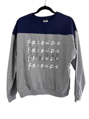 Friends TV Show Crewneck Sweatshirt Large Gray & Navy Colorblock 52% Polyester 4