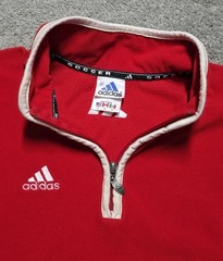 Vintage 90s Adidas Soccer Deep Pile Fleece 1/4 Zip SweatShirt Mens Sz M Red