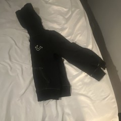 True Religion Black Full Zip Hoodie M Regular Teens Graphic Logo Fleece Pockets