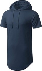 NEW Mens Short Sleeve Cotton Casual Shirt Sport Hooded Pullover Navy Blue Size L