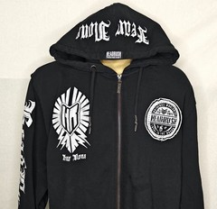 Mens Headrush Fear None biker skull black zip-up hoodie jacket 3XL