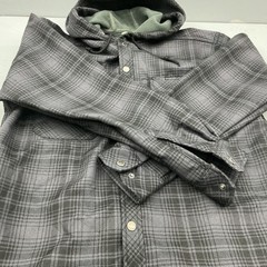 Dickies Hooded Plaid Flannel Jacket Mens Medium Gray Fleece Lined Snap Close