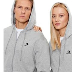 Converse Unisex Star Chevron Embroidered Full Zip Hoodie Grey Large NWT