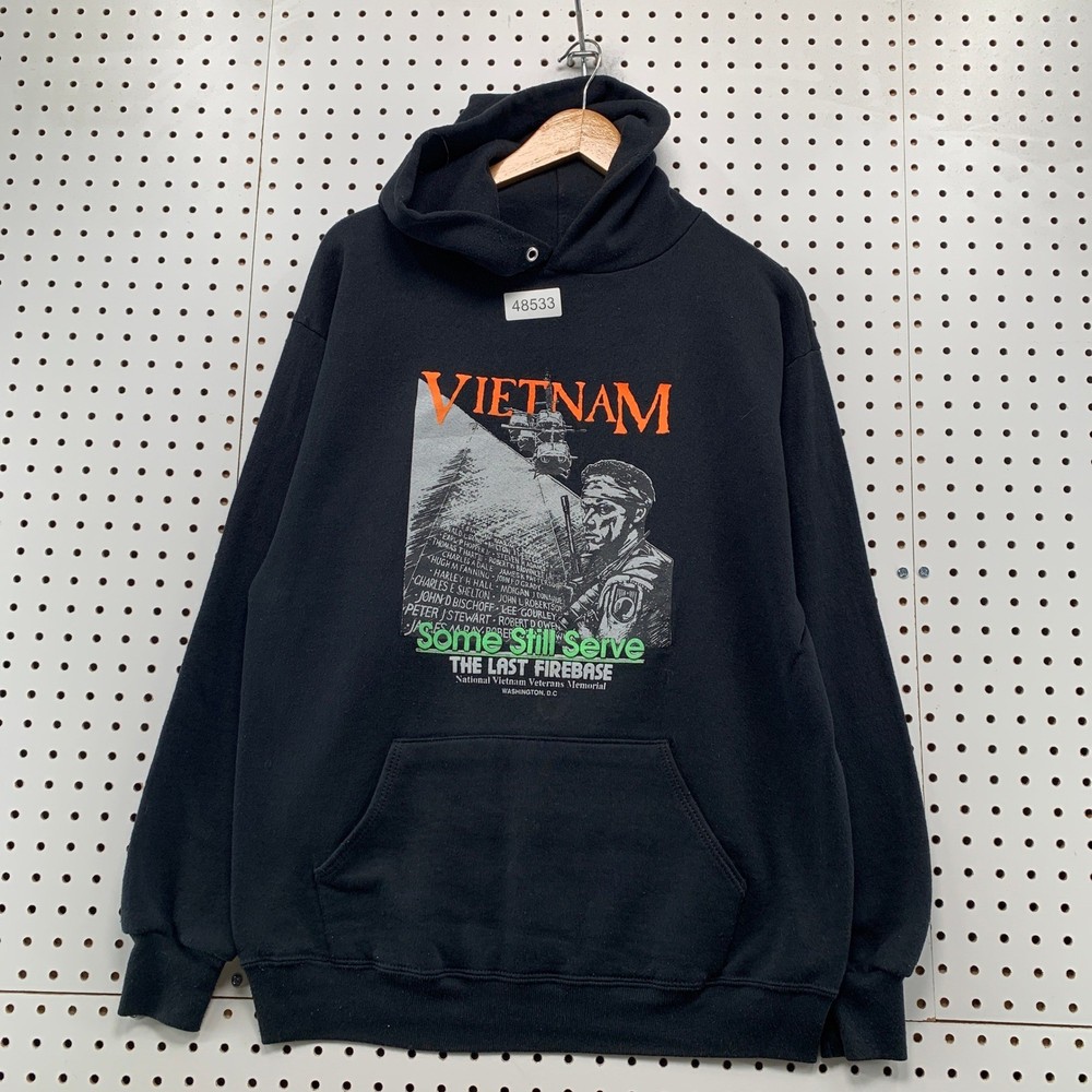 Vintage Vietnam Veterans Hoodie Mens XL Black 90s Some Still Serve