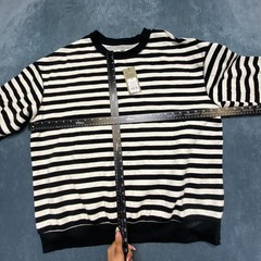 Goodfellow & Co Sweatshirt Mens XL White Black Striped Crew Neck Fleece Lined