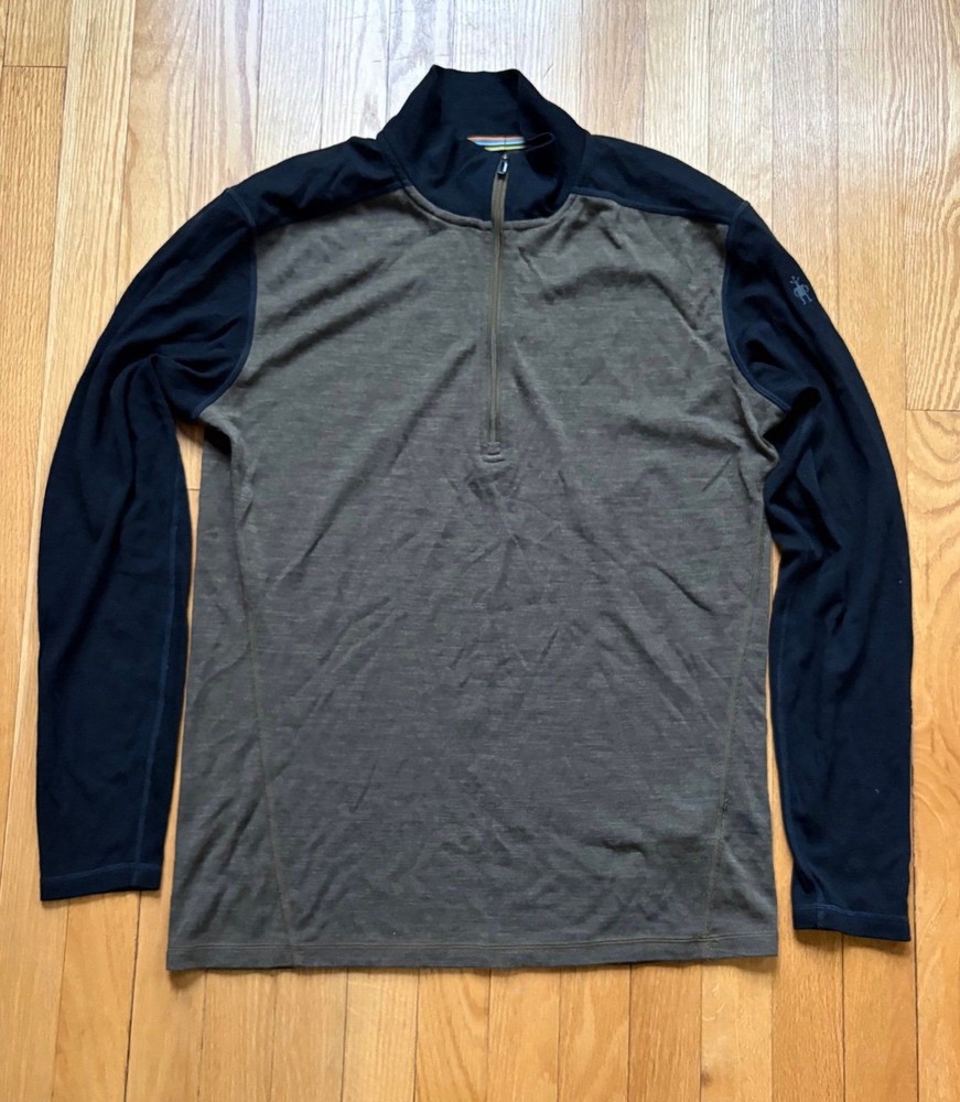 Smartwool Men’s 1/4 Zip All-Season Merino Wool Base Layer Large Brown Black