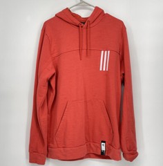 Adidas Medium Pullover Hoodie Mens Coral Red Excellent 3-Stripe Slub Sweatshirt