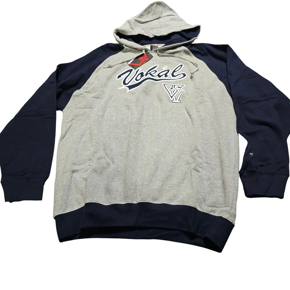 Vokal Hoodie Mens XL Gray Navy Blue Raglan Embroidered Y2K Streetwear Nelly