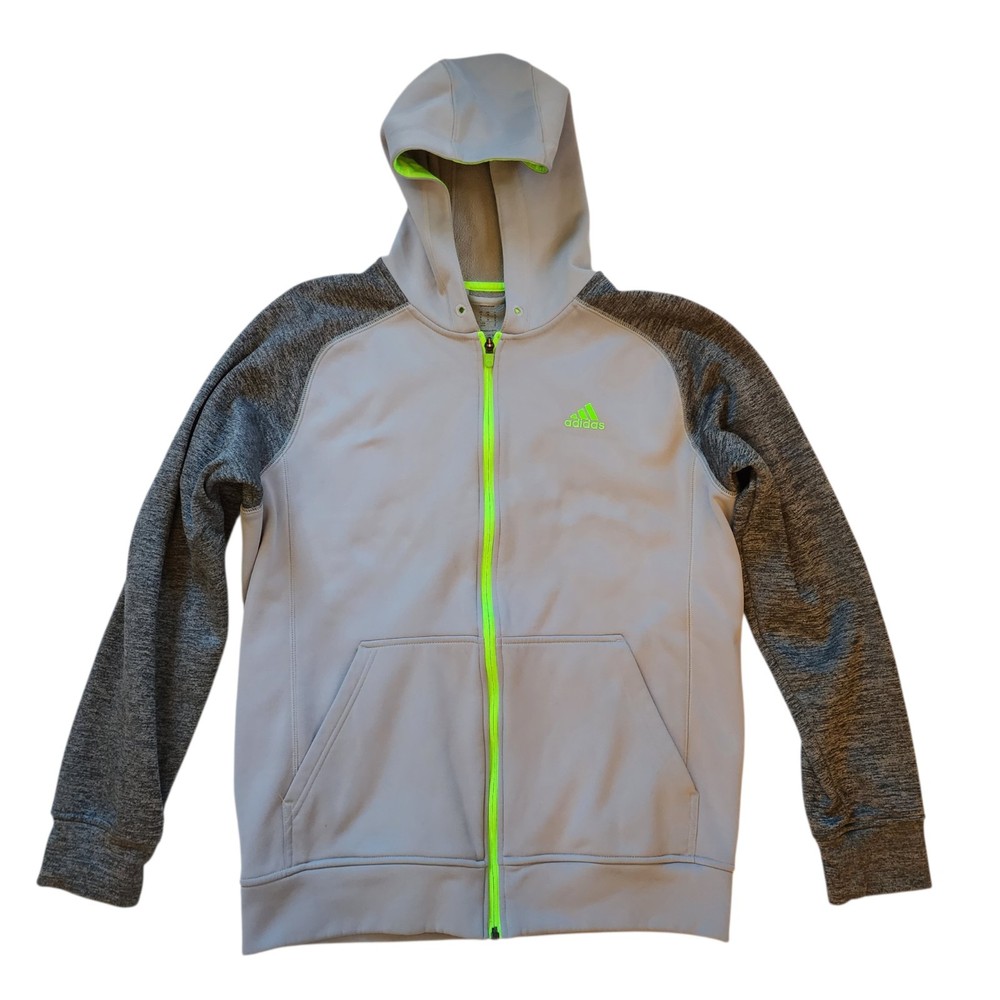 Adidas Mens Full Zip Front Hoodie Jacket Size M Gray Neon Green Raglan Climawarm