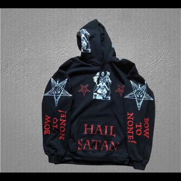 Baphomet Hoodie Hail Satan Bow to None Solve Et Coagula S to XL Sizes