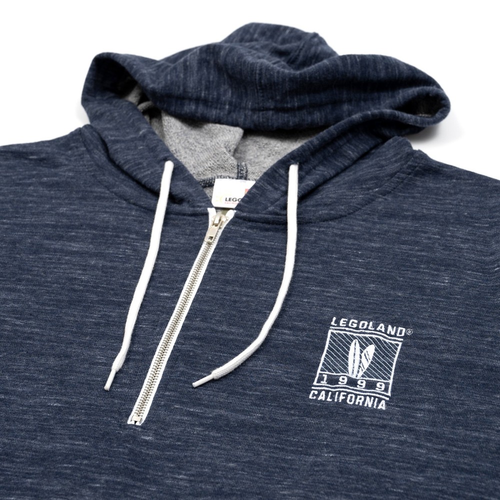 Legoland California Mens Hoodie Zip Up Drawstring Navy XL Embroidered Logo