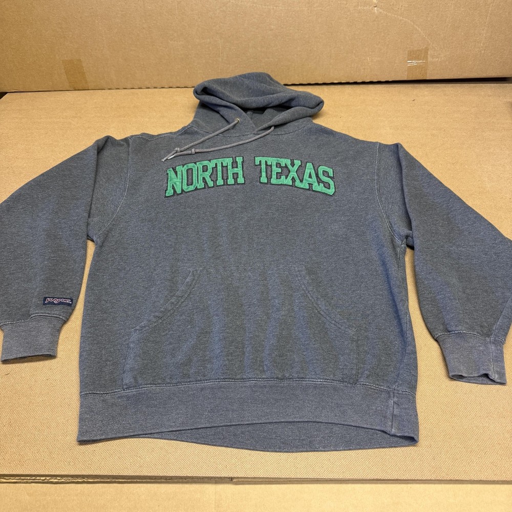 North Texas Hoodie Mens Medium Gray JanSport Fleece Pullover College Embroidered