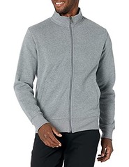 AMAZON ESSENTIALS MEN’S FLEECE ZIP UP MOCK NECK SWEATSHIRT, – LIGHT GRAY