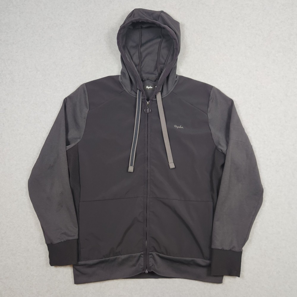 Rapha Transfer Hoodie Mens Large Black Jacket Soft Shell Full Zip Cycling Active