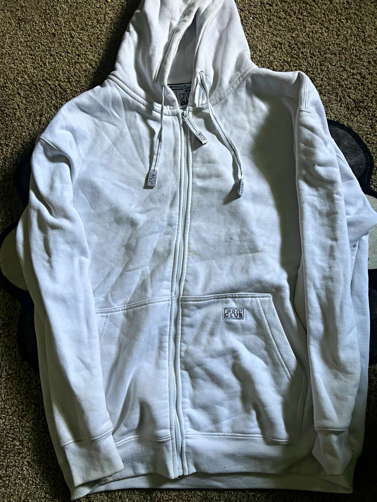 Pro Club Men’s XL White Cotton Heavyweight Fleece Full Zip Hoodie Pockets